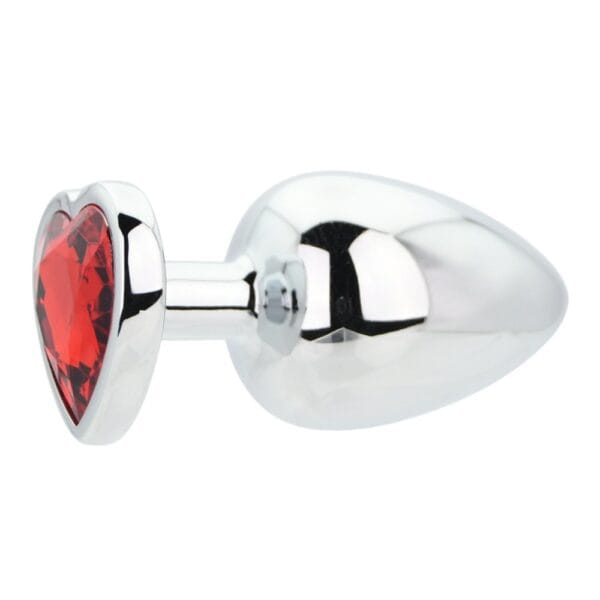 Toosh Heart Shaped Silver Butt Plug With Red Stone Large – image number 1