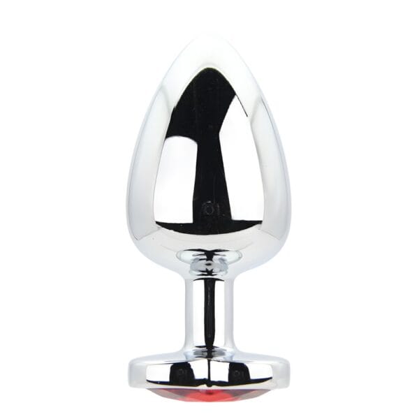 Toosh Heart Shaped Silver Butt Plug With Red Stone Large – image number 2