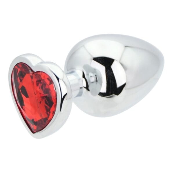 Toosh Heart Shaped Silver Butt Plug With Red Stone Large – image number 3