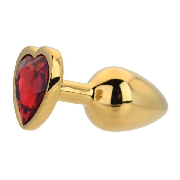 Toosh Jewelled Red Heart Gold Metal Butt Plug Small 2.8 Inch – image number 1