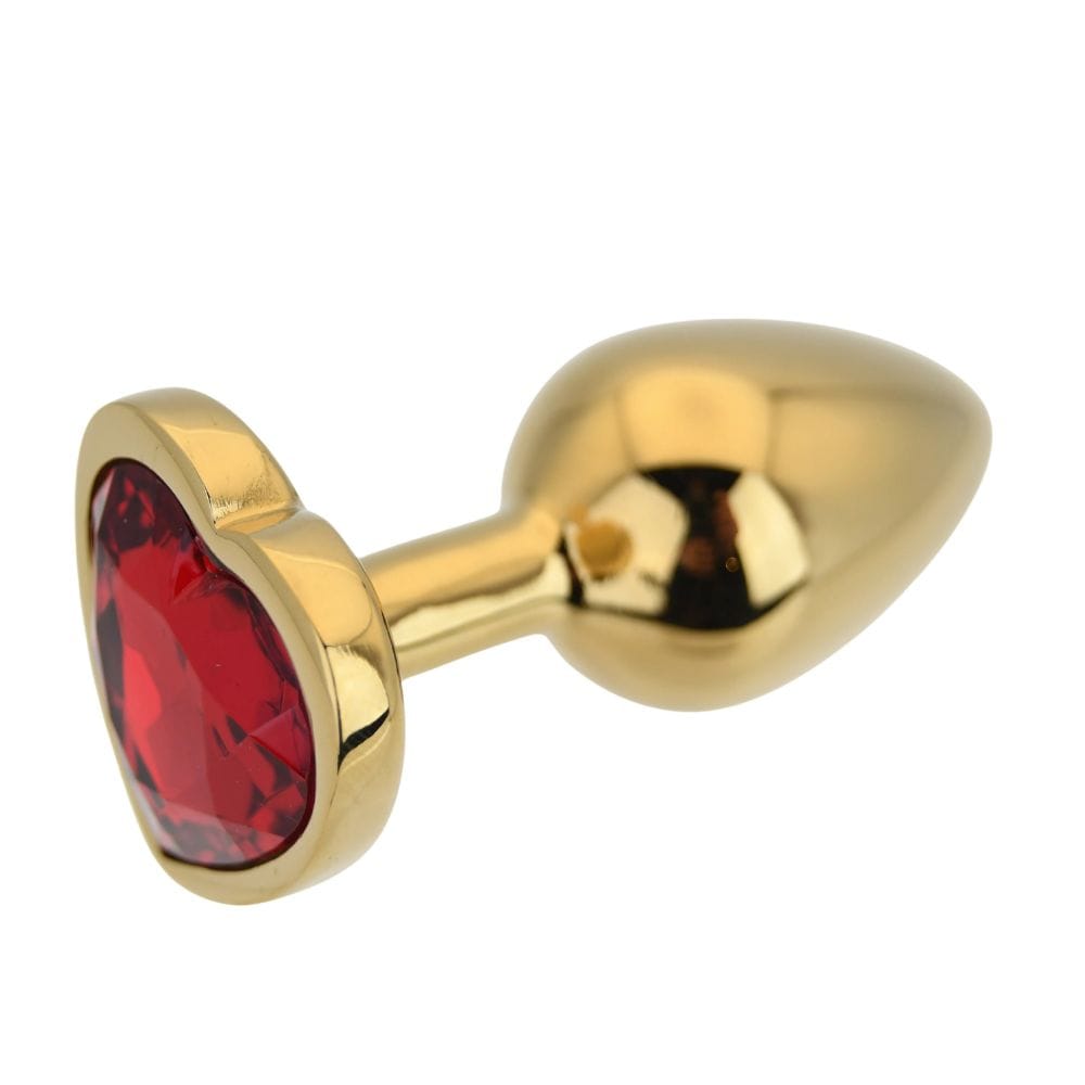 Toosh Jewelled Red Heart Gold Metal Butt Plug Small 2.8 Inch – image number 3
