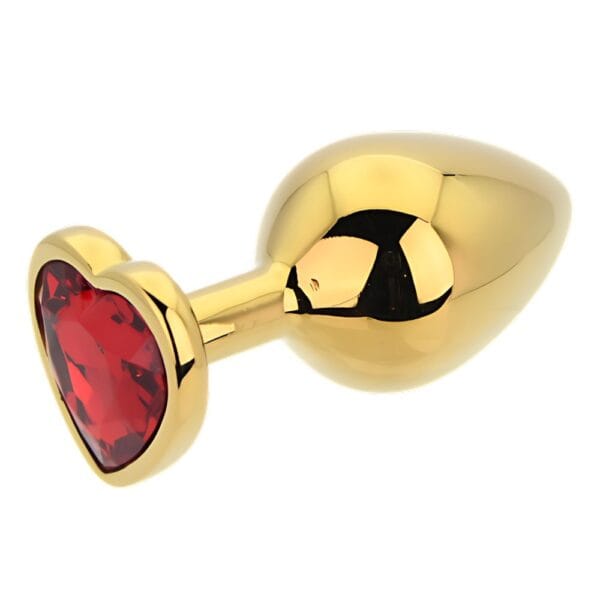 Toosh Jewelled Red Heart Gold Metal Butt Plug Medium 3.2 Inch – image number 1
