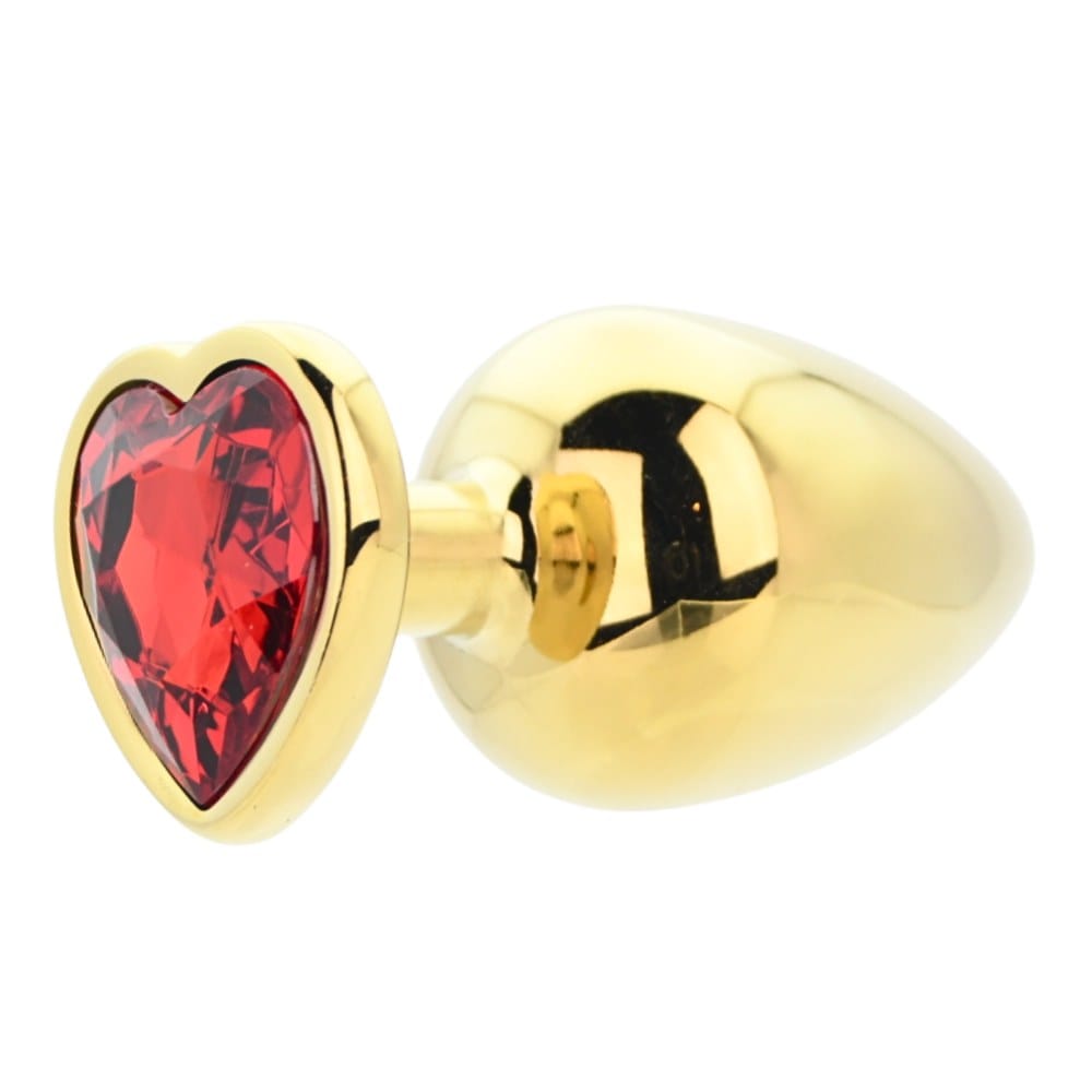 Toosh Heart Shaped Gold Butt Plug With Red Stone Large – image number 3