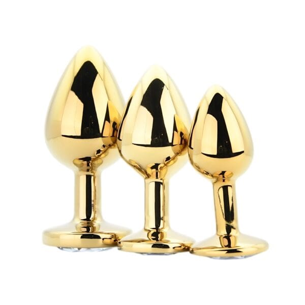 Toosh Gold Metal Butt Plug Set of 3 with Clear Stone – image number 1