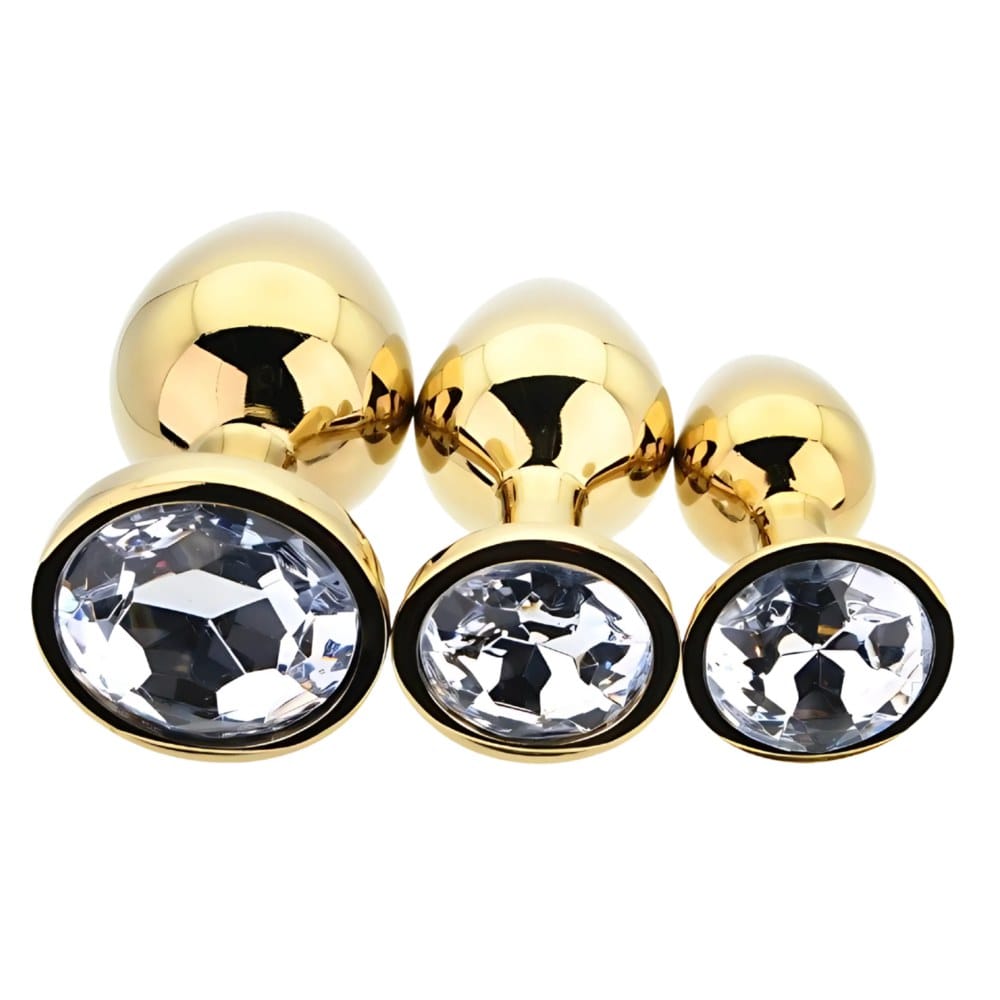 Toosh Gold Metal Butt Plug Set of 3 with Clear Stone – image number 2