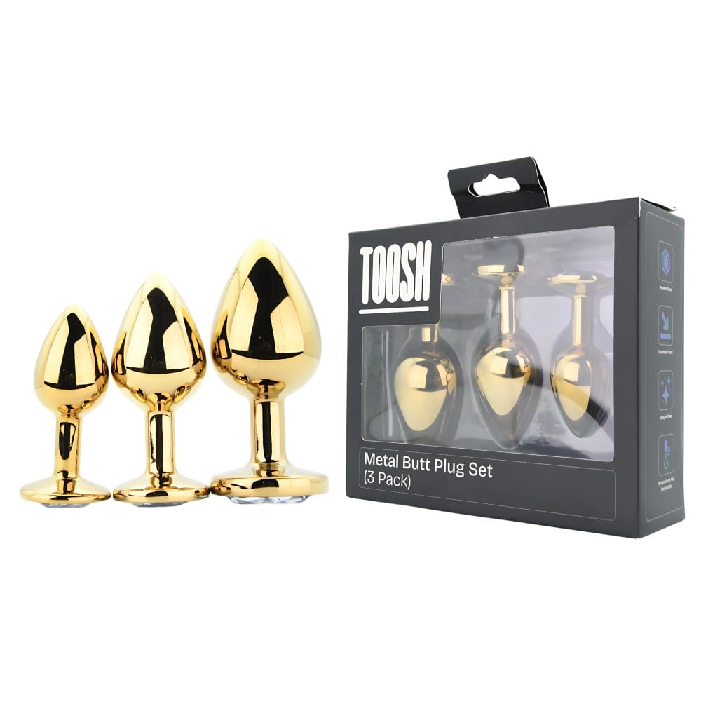Toosh Gold Metal Butt Plug Set of 3 with Clear Stone – image number 4