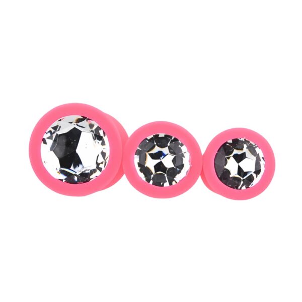 Toosh Pink Silicone Butt Plug Set of 3 with Clear Stone – image number 1