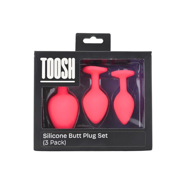 Toosh Pink Silicone Butt Plug Set of 3 with Clear Stone – image number 4