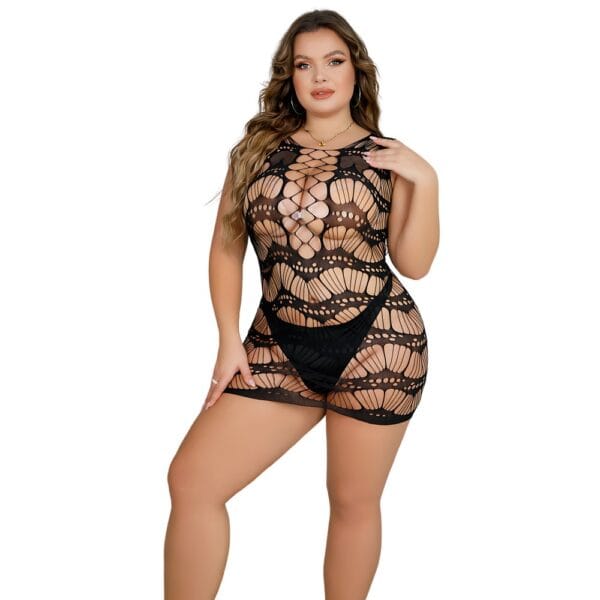 Lace by Loving Joy Plus Size Lace Up Mini Dress – image number 1