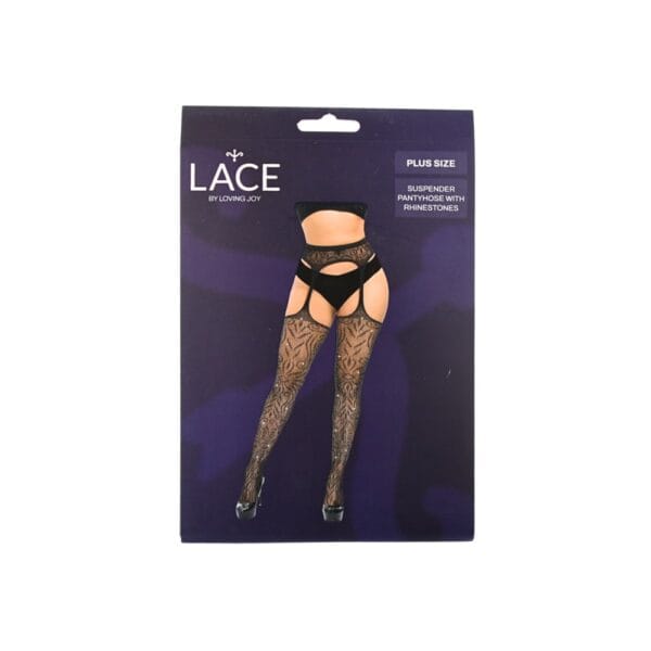 Lace by Loving Joy Plus Size Suspender Pantyhose With Rhinestones – image number 5