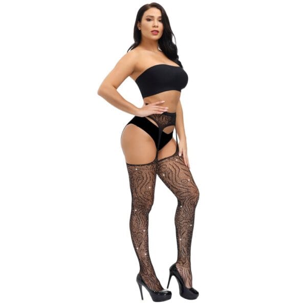Lace by Loving Joy Plus Size Suspender Pantyhose With Rhinestones – image number 1