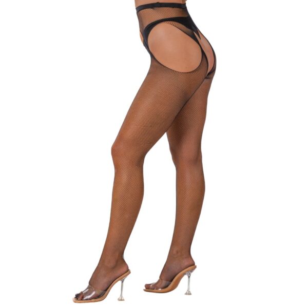 Lace by Loving Joy Fishnet Crotchless Pantyhose Black – image number 3