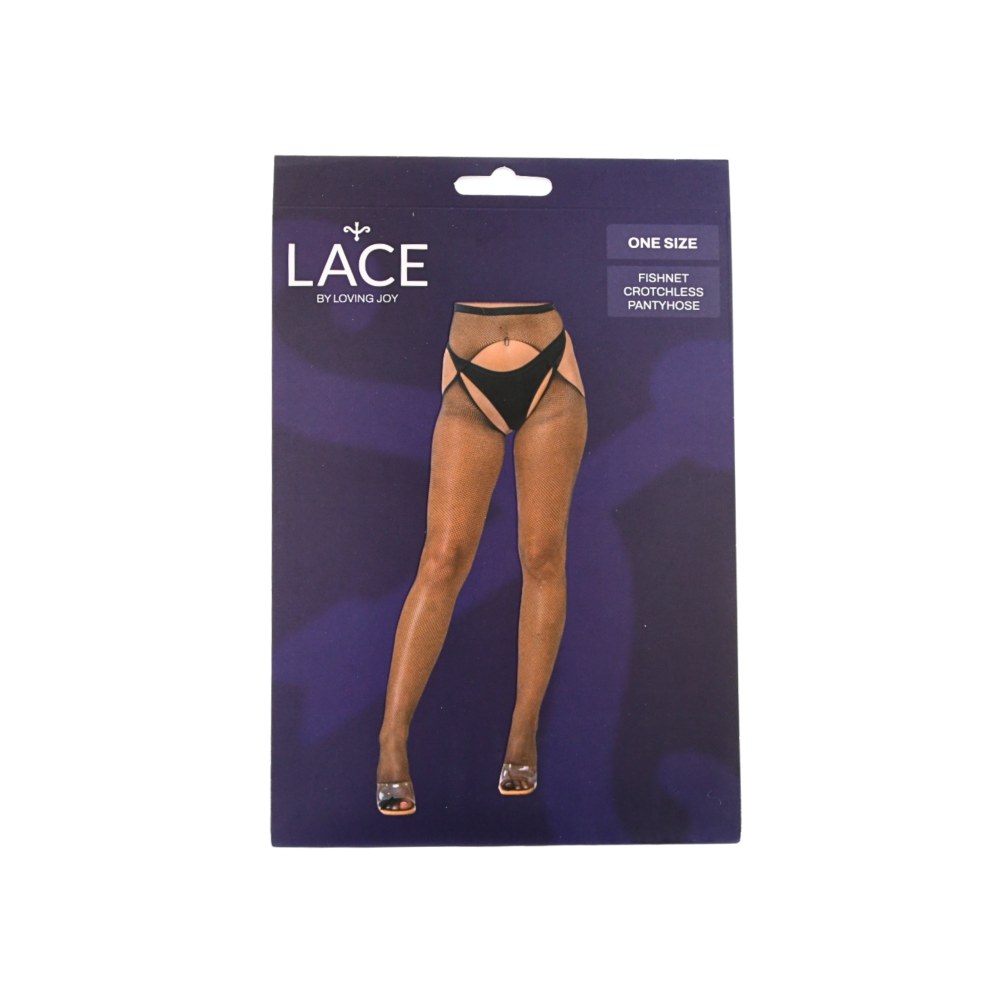 Lace by Loving Joy Fishnet Crotchless Pantyhose Black – image number 4