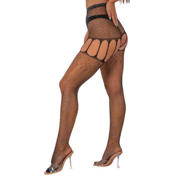 Lace by Loving Joy Rhinestone Suspender Tights Black – image number 2