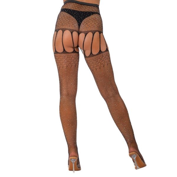 Lace by Loving Joy Rhinestone Suspender Tights Black – image number 3