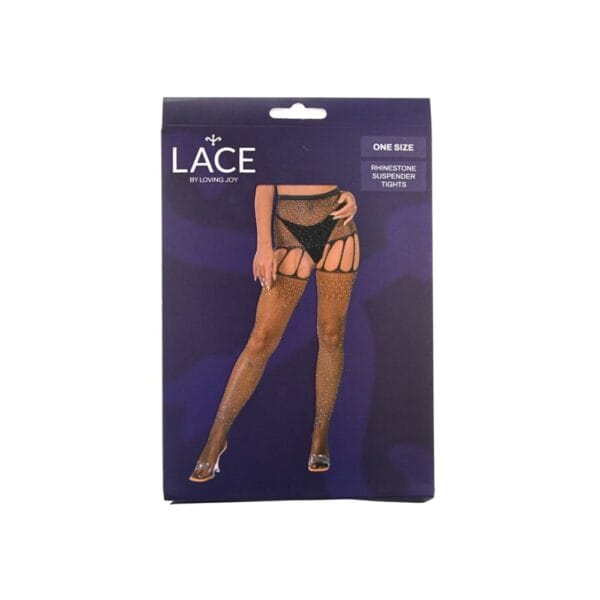 Lace by Loving Joy Rhinestone Suspender Tights Black – image number 4
