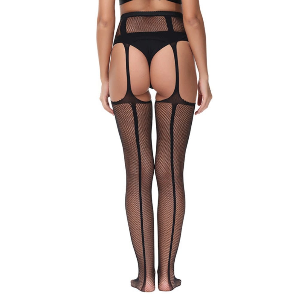 Lace by Loving Joy Lace Up Suspender Tights Black – image number 4