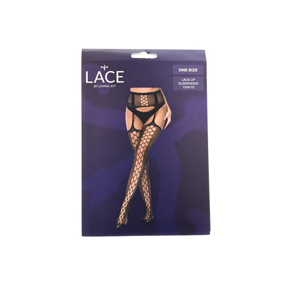 Lace by Loving Joy Lace Up Suspender Tights Black – image number 5