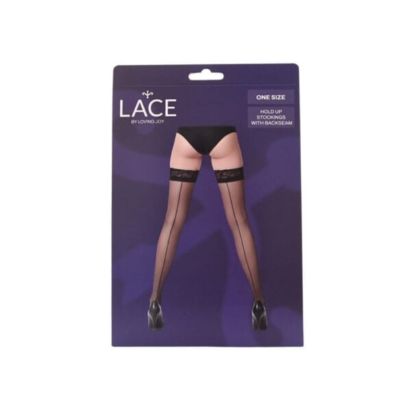 Lace by Loving Joy Sheer Backseam Hold Up Stockings Black – image number 3