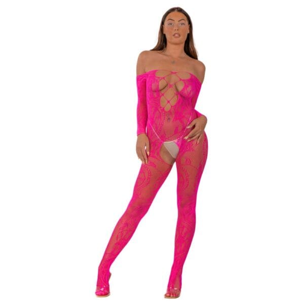 Lace By Loving Joy Lace Up Front Crotchless Bodystocking – image number 1