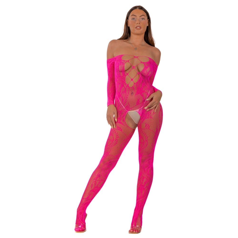 Lace By Loving Joy Lace Up Front Crotchless Bodystocking – image number 1