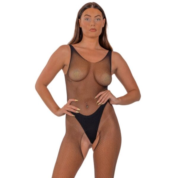 Lace by Loving Joy Fishnet Crotchless Bodystocking Black – image number 1