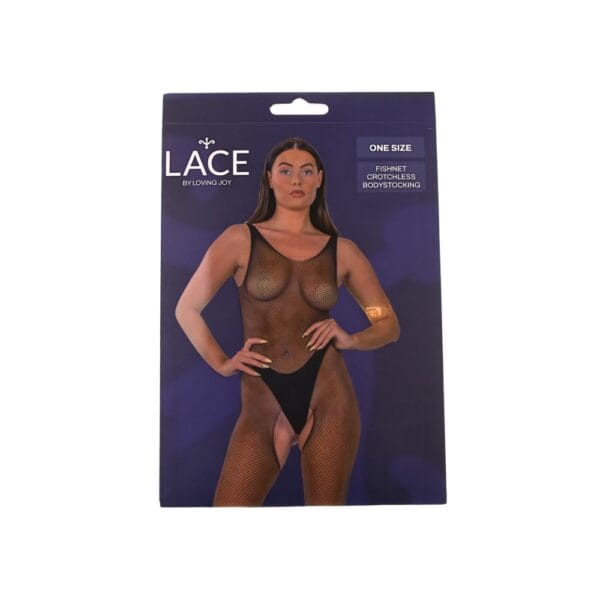 Lace by Loving Joy Fishnet Crotchless Bodystocking Black – image number 4