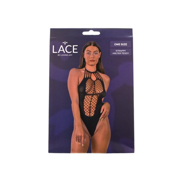 Lace by Loving Joy Strappy Halter Teddy Black – image number 4