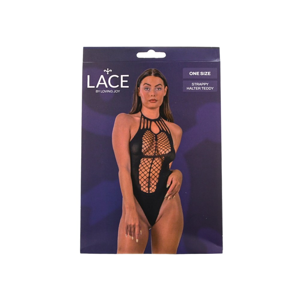 Lace by Loving Joy Strappy Halter Teddy Black – image number 4