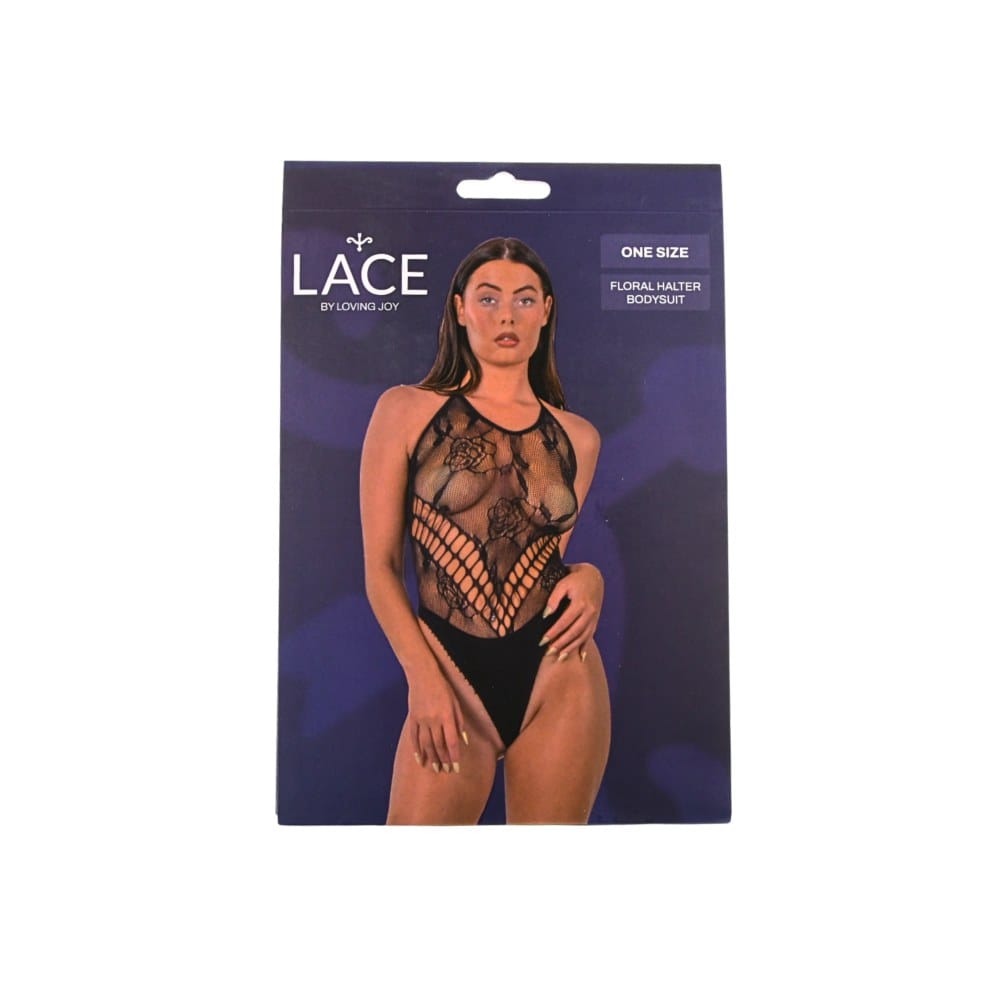 Lace by Loving Joy Floral Halter Bodysuit Black – image number 3