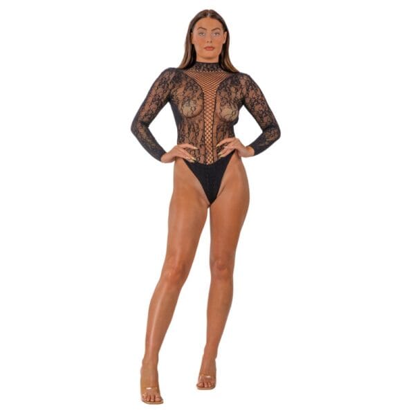 Lace by Loving Joy High Neck Lace Bodysuit Black – image number 1