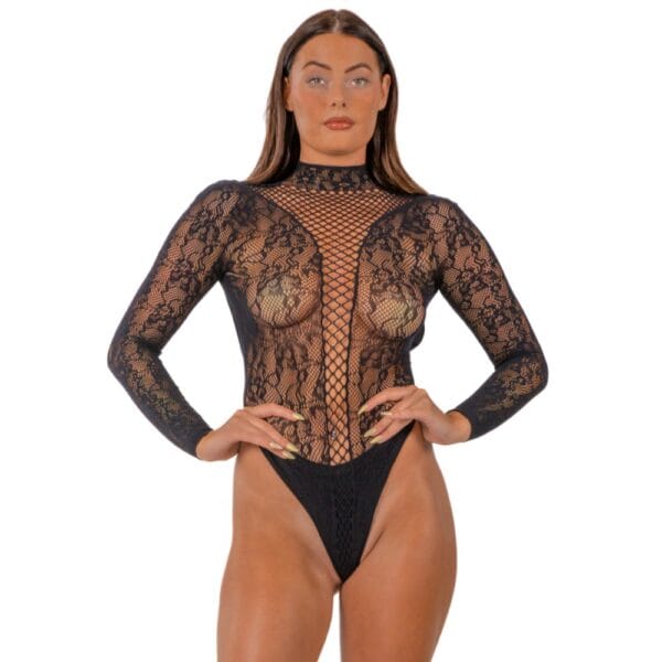 Lace by Loving Joy High Neck Lace Bodysuit Black – image number 2
