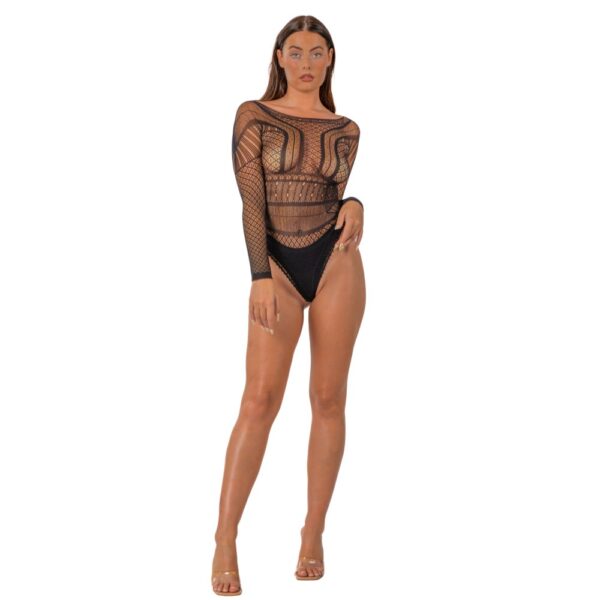 Lace by Loving Joy Seamless Lace Long Sleeved Bodysuit Black – image number 1