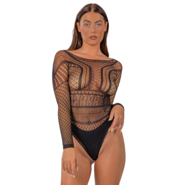 Lace by Loving Joy Seamless Lace Long Sleeved Bodysuit Black – image number 2