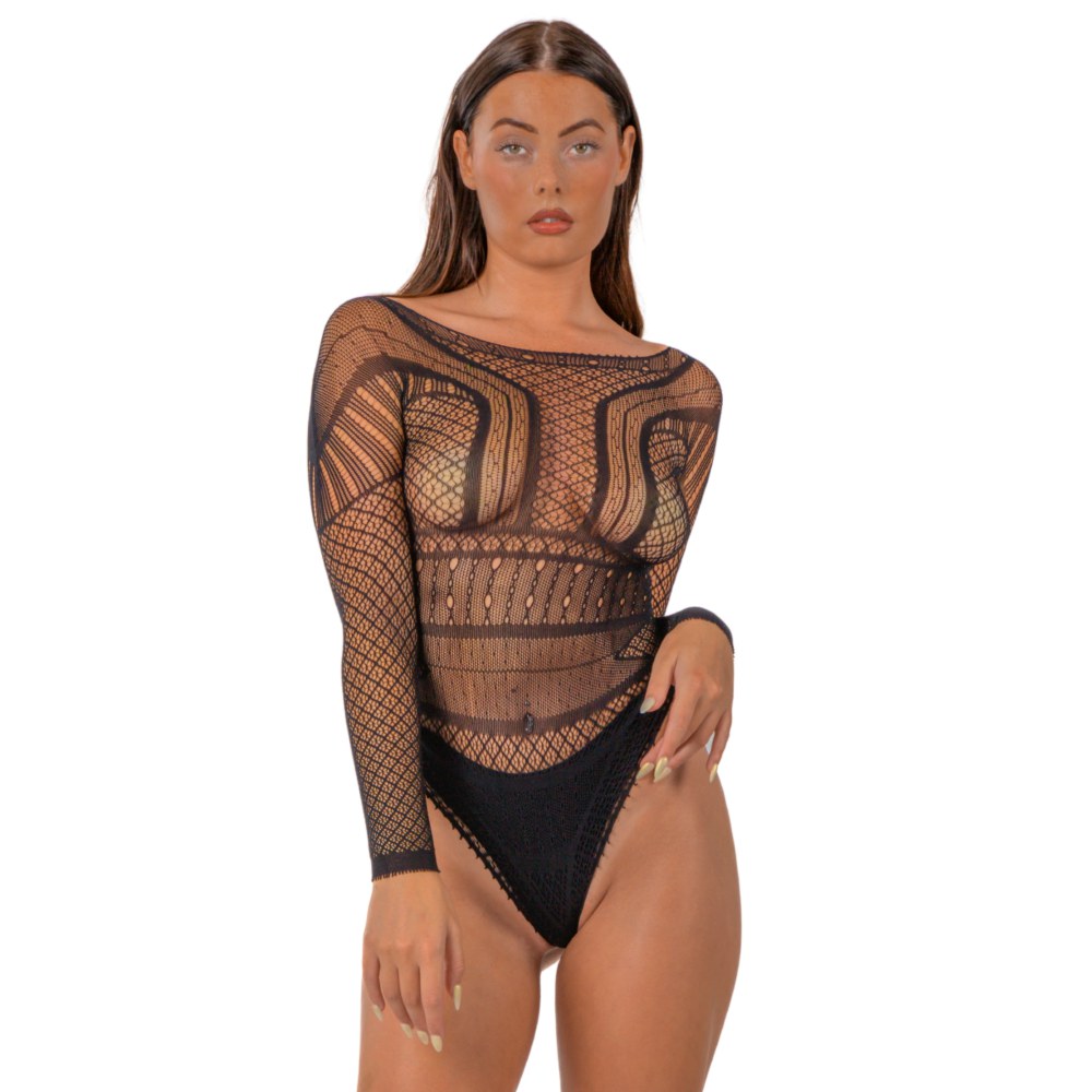 Lace by Loving Joy Seamless Lace Long Sleeved Bodysuit Black – image number 2