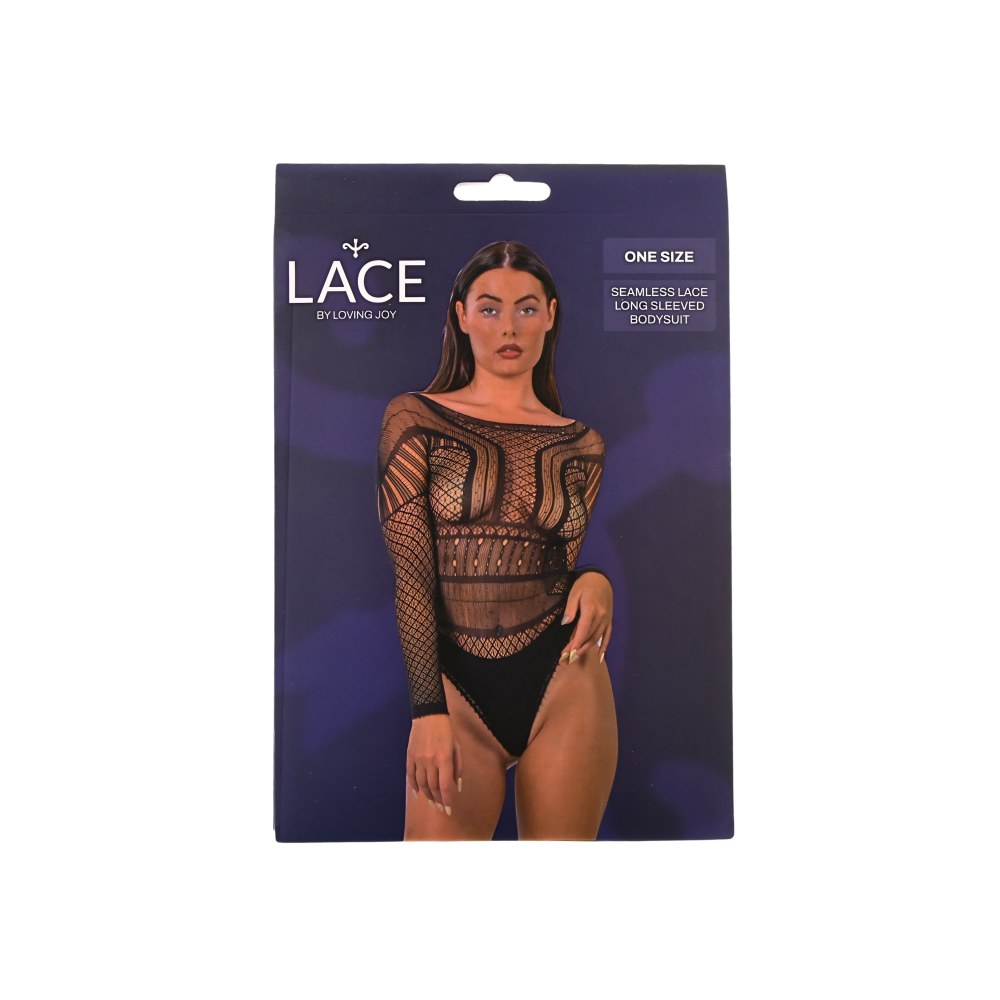 Lace by Loving Joy Seamless Lace Long Sleeved Bodysuit Black – image number 5