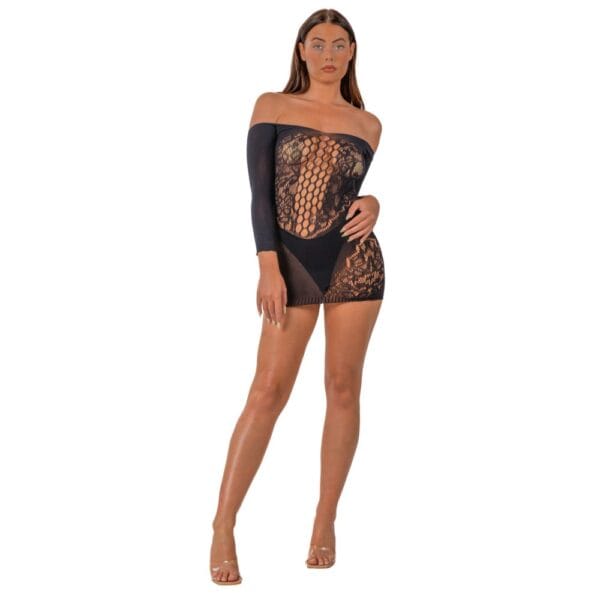 Lace by Loving Joy Off The Shoulder Mini Dress Black – image number 2