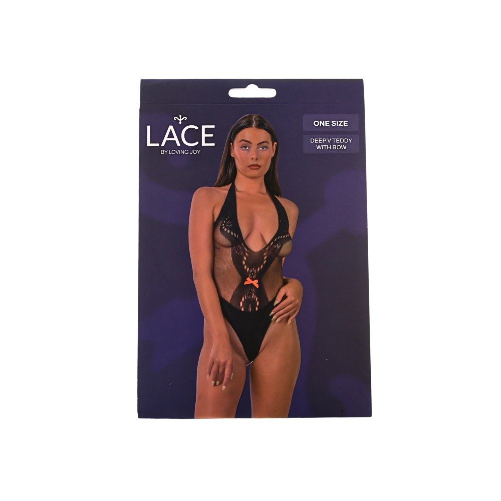 Lace by Loving Joy Black Deep V Teddy with Bow – image number 4