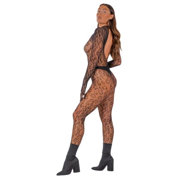Lace by Loving Joy Leopard Print Open Back Catsuit Black – image number 3