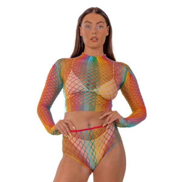 Lace by Loving Joy Rainbow Fence Net Crop Top and Bottoms – image number 1