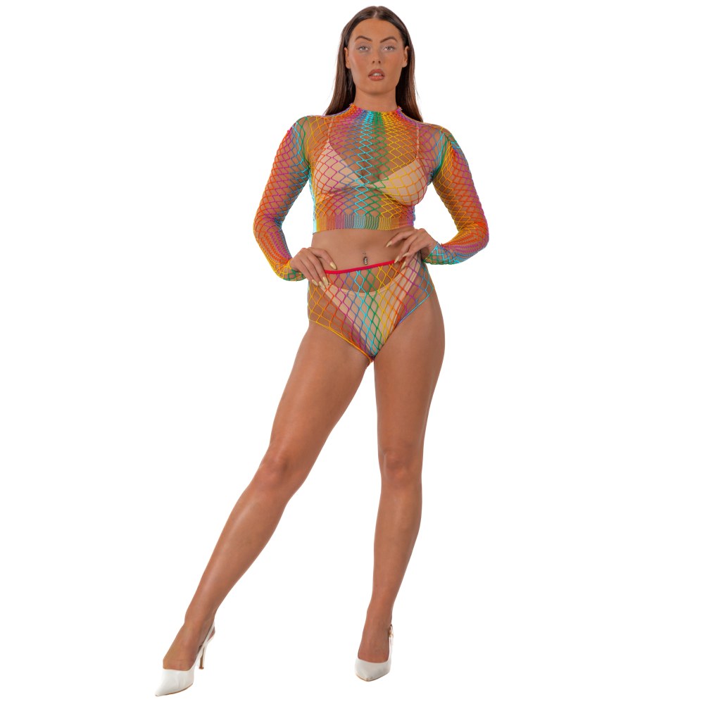 Lace by Loving Joy Rainbow Fence Net Crop Top and Bottoms – image number 2