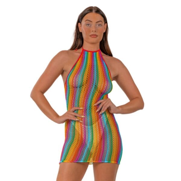 Lace by Loving Joy Rainbow Halter Neck Mini Dress – image number 1