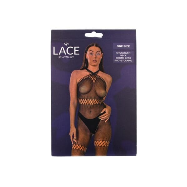 Lace by Loving Joy Crossover Neck Crotchless Bodystocking – image number 4