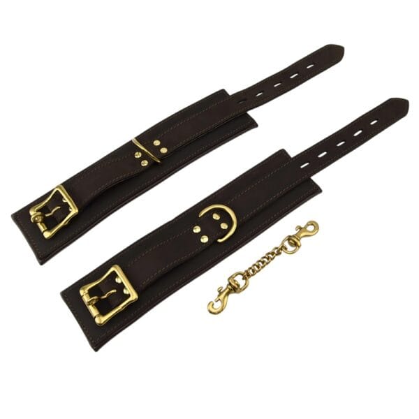 Bound Nubuck Leather Wrist Restraints with Chain – image number 4