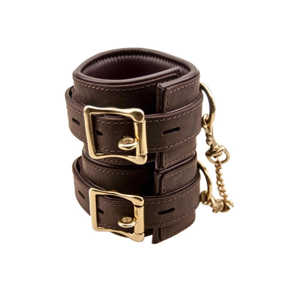 Bound Nubuck Leather Wrist Restraints with Chain – image number 2