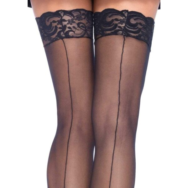 Leg Avenue Sheer Backseam Stockings With Lace Top Black – image number 2