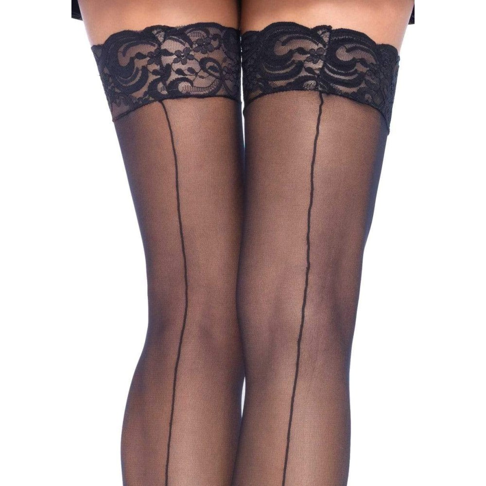 Leg Avenue Sheer Backseam Stockings With Lace Top Black – image number 2