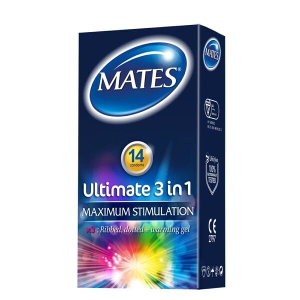 Mates Ultimate 3 In 1 Ribbed & Dotted Condoms 14 Pack – image number 1