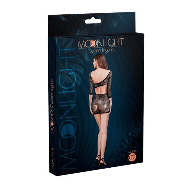 Moonlight Black Asymmetric Crochet Mini Dress – image number 3