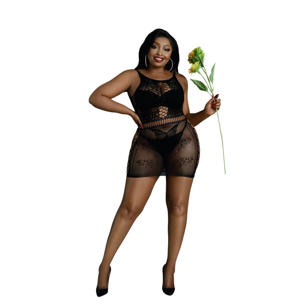 Moonlight Black Cut Out Floral Mini Dress Plus Size – image number 1
